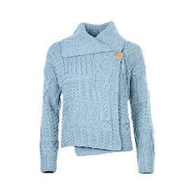 Maglione da donna in lana merino con bottoni azzurro