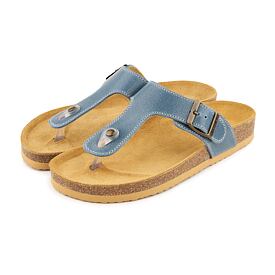 Infradito da donna in pelle con suola in sughero Lea blu