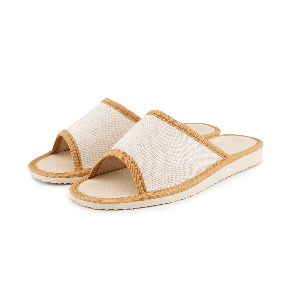 Pantofole da donna in lino aperte in punta, naturale