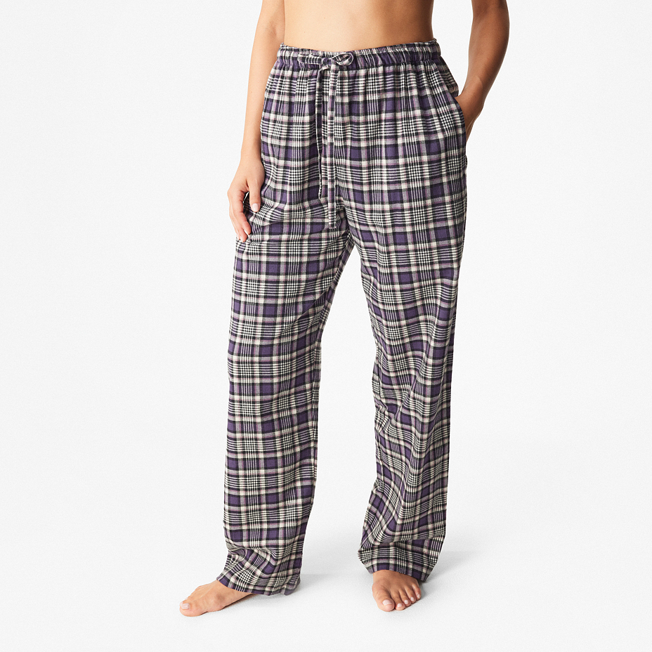 Pantaloni da casa in flanella da donna con lana Merino a quadri viola